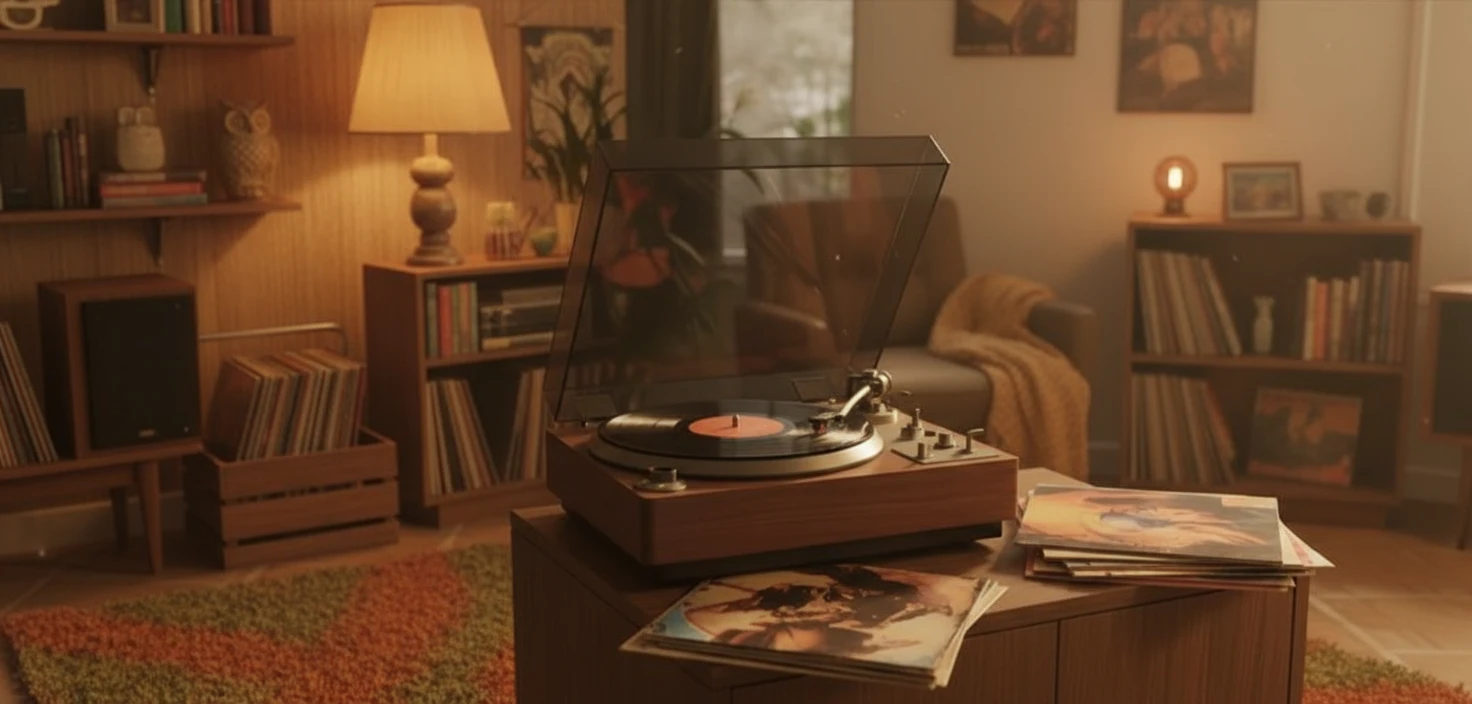 Cozy vinyl listening setup