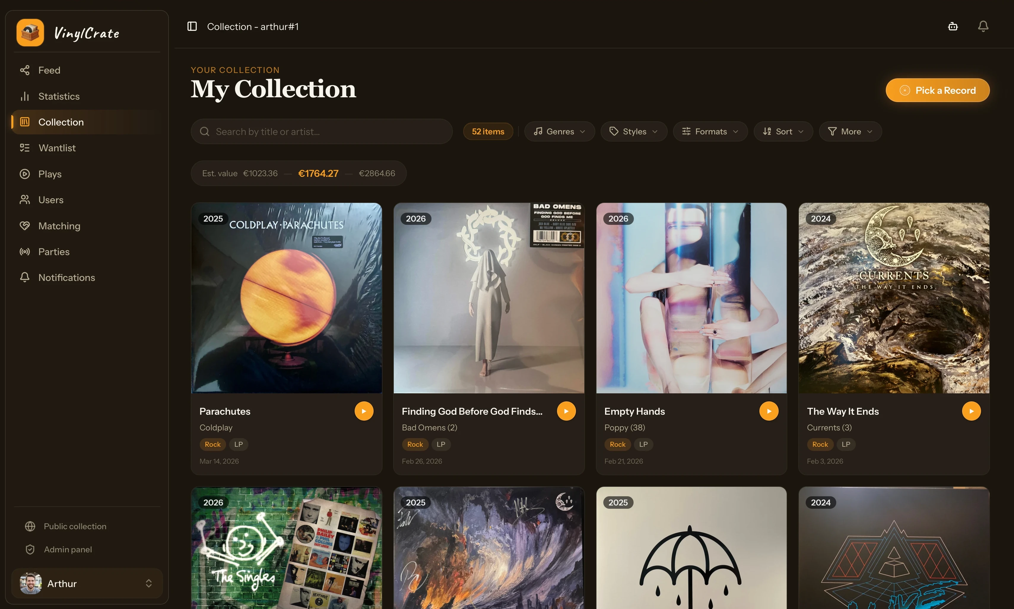 VinylCrate collection dashboard